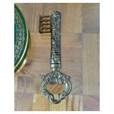 Limoges France Vintage Green Floral Round Trinket Box with Music-Note Corkscrew Opener