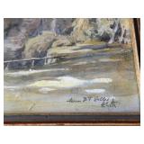 Framed Castle & River Landscape Painting of Reidlingen Germany - Signed 1947