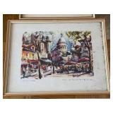 Maurice Girard Pair of Framed Watercolors - Paris Street Scene & European Village