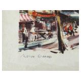 Maurice Girard Pair of Framed Watercolors - Paris Street Scene & European Village