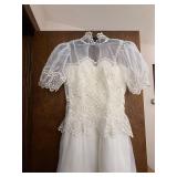 Vintage Two Piece White Formal Dress with Sheer Embroidered Overlay Jacket