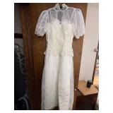 Vintage Two Piece White Formal Dress with Sheer Embroidered Overlay Jacket