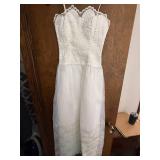 Vintage Two Piece White Formal Dress with Sheer Embroidered Overlay Jacket