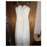 Vintage Two Piece White Formal Dress with Sheer Embroidered Overlay Jacket
