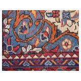 Vintage Hand-Knotted Style Geometric Floral Area Rug Fringe , Navy Blue & Red Border