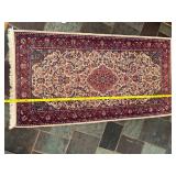 Vintage Hand-Knotted Style Geometric Floral Area Rug Fringe , Navy Blue & Red Border