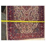 Vintage Hand-Knotted Style Geometric Floral Area Rug Fringe , Navy Blue & Red Border