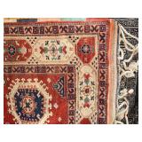 Persian-Style Oriental Rug - Red Field with Navy Central Medallion, Fringed Edges