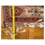 Persian-Style Oriental Rug - Red Field with Navy Central Medallion, Fringed Edges