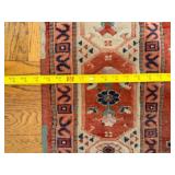 Persian-Style Oriental Rug - Red Field with Navy Central Medallion, Fringed Edges