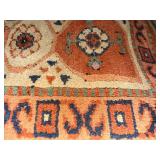 Persian-Style Oriental Rug - Red Field with Navy Central Medallion, Fringed Edges