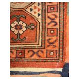 Persian-Style Oriental Rug - Red Field with Navy Central Medallion, Fringed Edges