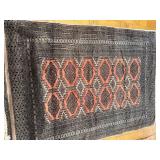 Pakistan-Made 100% Wool Rug - Persian-Style Geometric Medallions in Coral Red, Black & Ivory