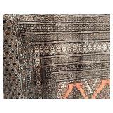 Pakistan-Made 100% Wool Rug - Persian-Style Geometric Medallions in Coral Red, Black & Ivory