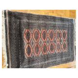 Pakistan-Made 100% Wool Rug - Persian-Style Geometric Medallions in Coral Red, Black & Ivory