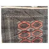 Pakistan-Made 100% Wool Rug - Persian-Style Geometric Medallions in Coral Red, Black & Ivory