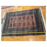 Pakistan-Made 100% Wool Rug - Persian-Style Geometric Medallions in Coral Red, Black & Ivory
