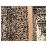 Pakistan-Made 100% Wool Rug - Persian-Style Geometric Medallions in Coral Red, Black & Ivory