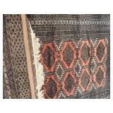 Pakistan-Made 100% Wool Rug - Persian-Style Geometric Medallions in Coral Red, Black & Ivory