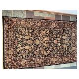 Persian Style Floral Area Rug with Fringe Dark Field Red Border
