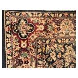 Persian Style Floral Area Rug with Fringe Dark Field Red Border
