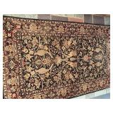 Persian Style Floral Area Rug with Fringe Dark Field Red Border