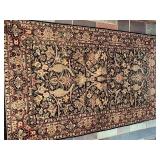 Persian Style Floral Area Rug with Fringe Dark Field Red Border