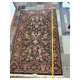 Persian Style Floral Area Rug with Fringe Dark Field Red Border