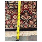 Persian Style Floral Area Rug with Fringe Dark Field Red Border