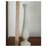 Lenox Ivory Porcelain Bud Vase - Tall Fluted Neck, Leaf Motif - Made in USA