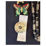 Gold-Tone Geometric Link Necklace with Black Rectangular Beads - Mixed Costume Jewelry Set