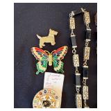 Gold-Tone Geometric Link Necklace with Black Rectangular Beads - Mixed Costume Jewelry Set