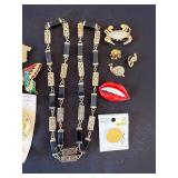 Gold-Tone Geometric Link Necklace with Black Rectangular Beads - Mixed Costume Jewelry Set