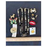 Gold-Tone Geometric Link Necklace with Black Rectangular Beads - Mixed Costume Jewelry Set