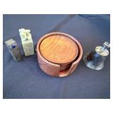 EPNS Engraved Metal Case with Blue Cabochon - Vintage Desk Decor (Coasters, Bell, Seal)