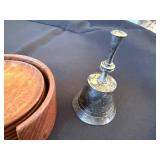 EPNS Engraved Metal Case with Blue Cabochon - Vintage Desk Decor (Coasters, Bell, Seal)