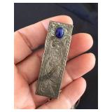 EPNS Engraved Metal Case with Blue Cabochon - Vintage Desk Decor (Coasters, Bell, Seal)