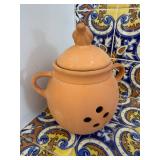 Boston Warehouse Trading Corp Garlic Keeper Jar with Lid - Terracotta, Vent Holes, Dual Handles