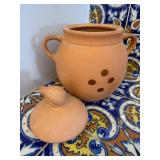 Boston Warehouse Trading Corp Garlic Keeper Jar with Lid - Terracotta, Vent Holes, Dual Handles