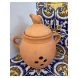 Boston Warehouse Trading Corp Garlic Keeper Jar with Lid - Terracotta, Vent Holes, Dual Handles