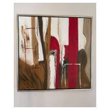 Abstract Painting - Red, Brown & Ivory Vertical Stripes, Signed, Framed