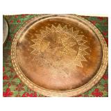 Hand Carved Wood Tray - Silver Tone Bowl - Brass Owl Shoe Horn