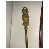 Hand Carved Wood Tray - Silver Tone Bowl - Brass Owl Shoe Horn