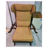 Vintage Karl Noethelfer Lounge Chair - High-Back Wood Frame, Checkered Upholstery