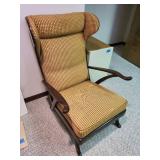 Vintage Karl Noethelfer Lounge Chair - High-Back Wood Frame, Checkered Upholstery