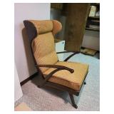 Vintage Karl Noethelfer Lounge Chair - High-Back Wood Frame, Checkered Upholstery