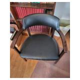 Mid-Century Modern Walnut Armchair with Black Vinyl Upholstery