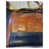 Two vintage Handbags - Red Nylon Satchel with Stripe Detail and Navy Leather Tote