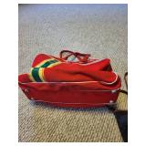 Two vintage Handbags - Red Nylon Satchel with Stripe Detail and Navy Leather Tote