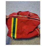 Two vintage Handbags - Red Nylon Satchel with Stripe Detail and Navy Leather Tote